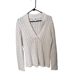 Talbots Womens Cable Knit Sweater L Large V-Neck Preppy